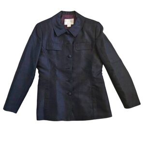 Oscar De La Renta Black Silk Wool Classic Women's Jacket